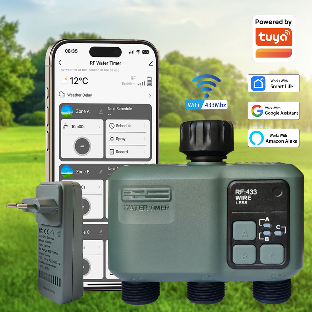 Wifi Smart Plug - Tuya Wifi+RF433 3-Wege-Wassertimer Gartenbewässerungstimer Regenverzögerung Filter